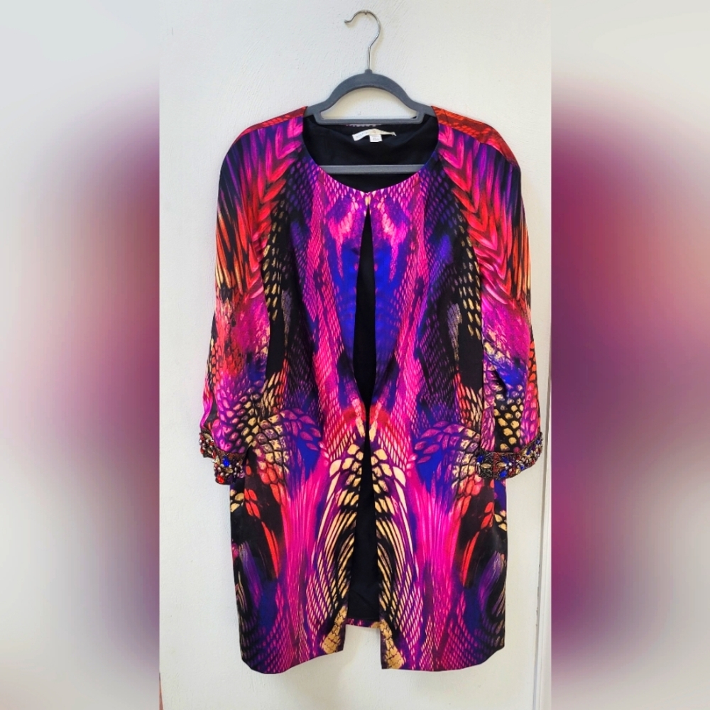Boston Proper Jewel Beaded Stain Mirrored Anaconda Topcoat Pink Multi Jacket